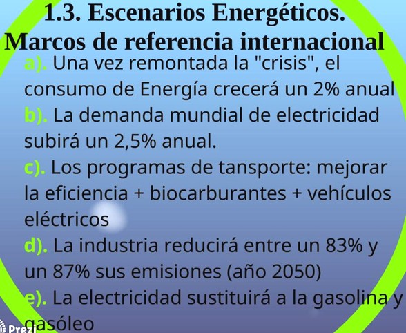 Diapositiva de nuestra presentación que refleja los presupuestos de partida del Plan Energético